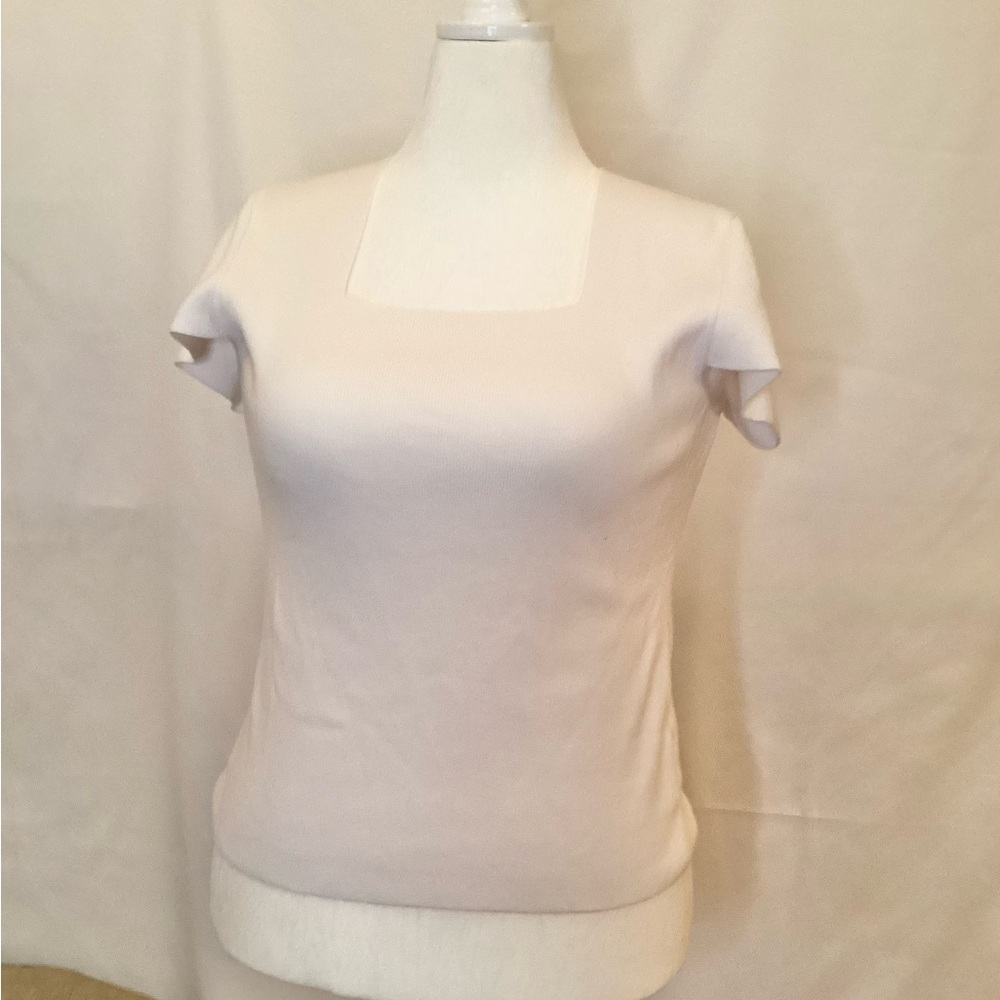 DKNY Short Sleeve Square Neck Top in Cream